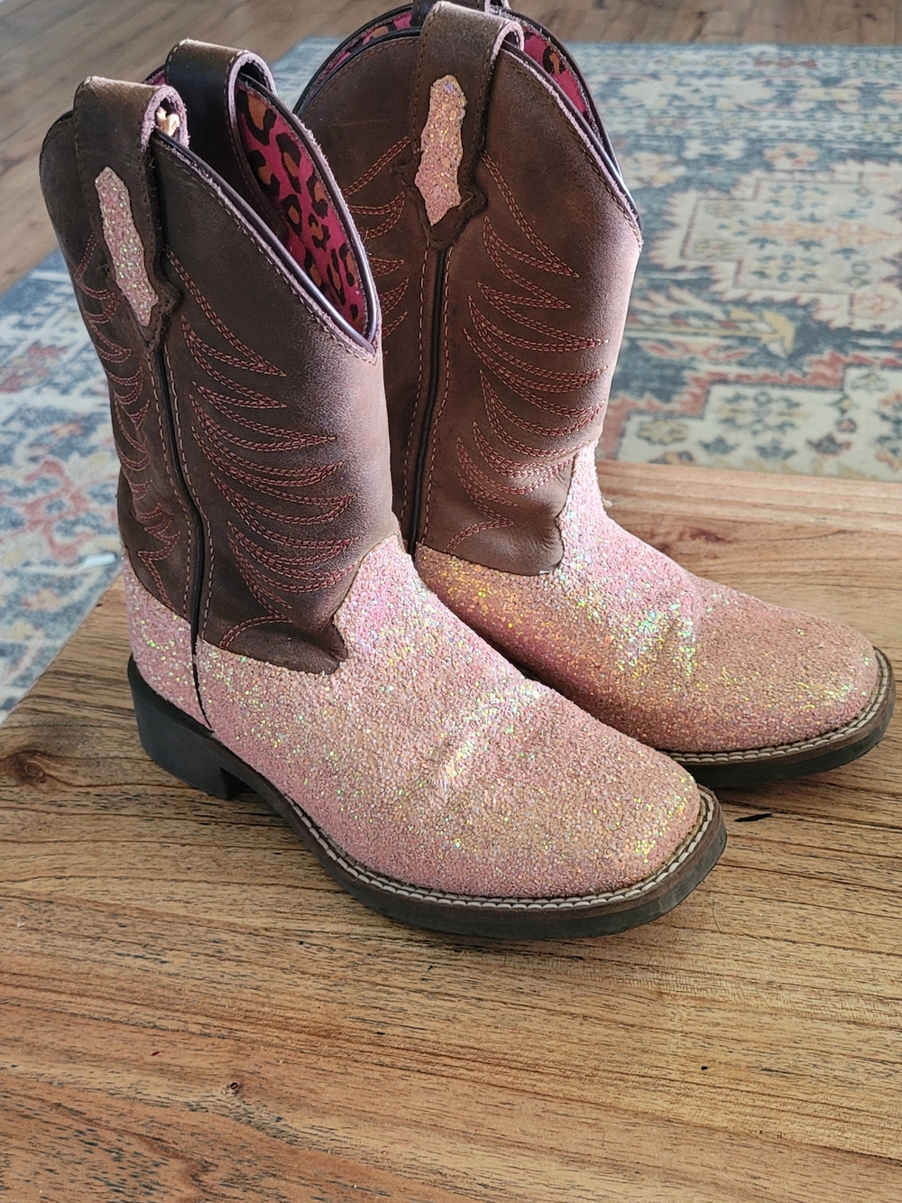 Girls' Pink Glitter Brown Western Cowgirl Boots